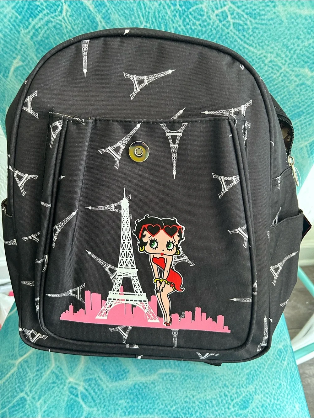 Betty Boop Black Eiffel Tower France 12x15 Backpack NWT